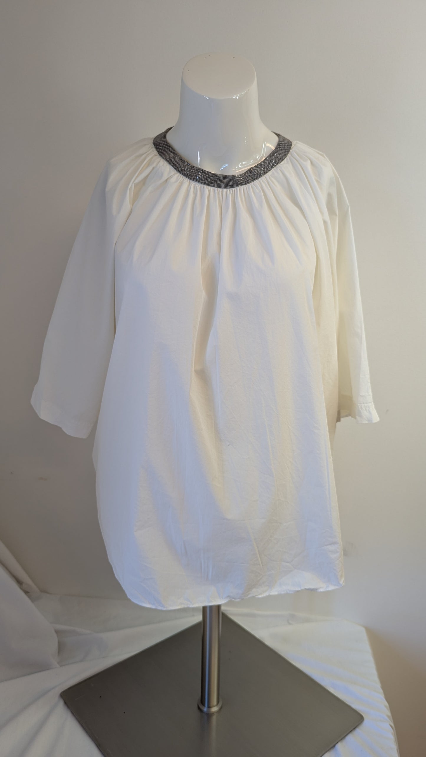Brunello Cucinelli white beaded neckline blouse