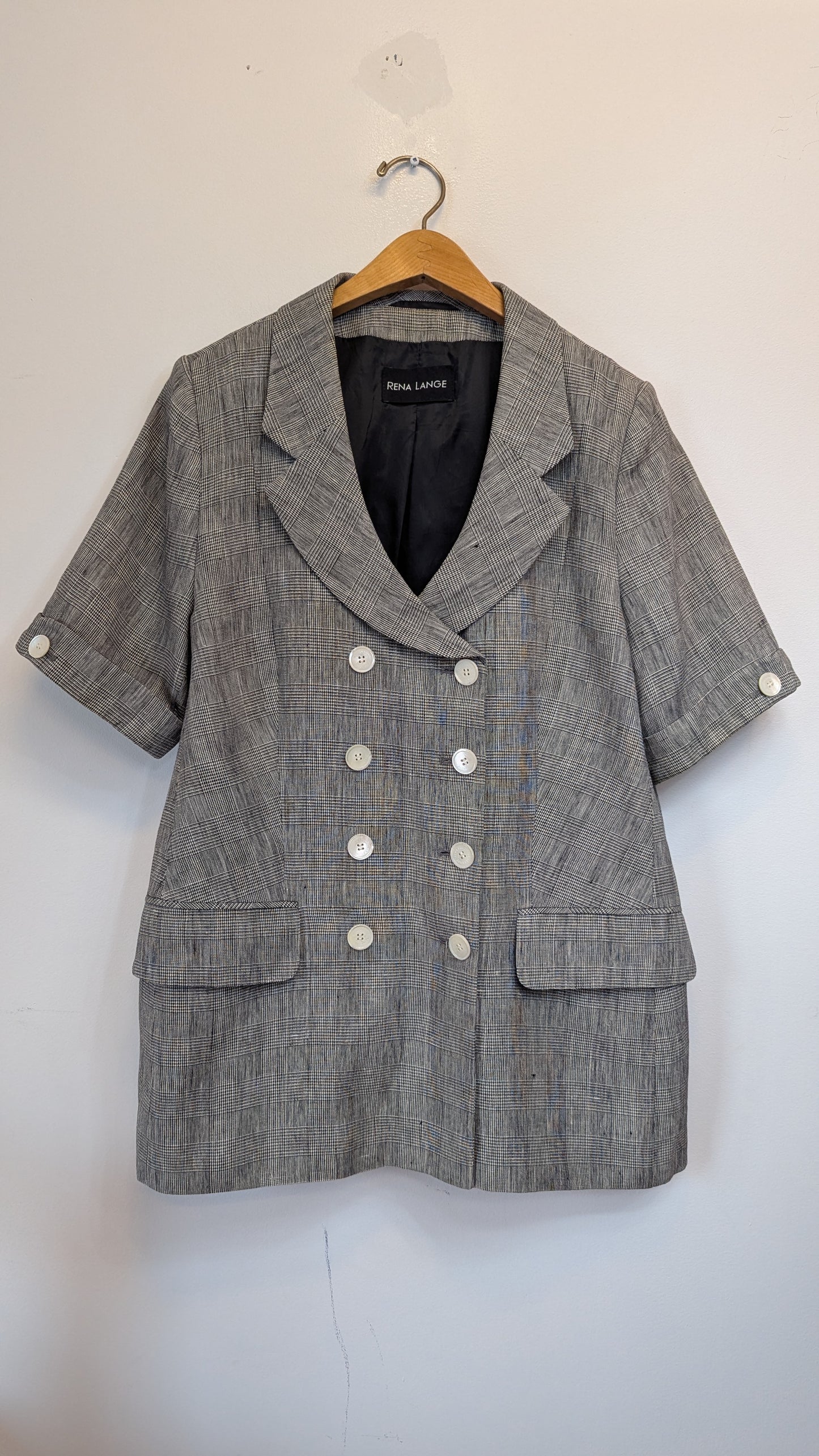 Rena Lange Plaid Double-Breasted Short Sleeve Blazer around size M