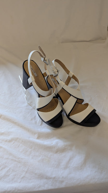 Geox Respira Black and White Slingback Platform Sandals