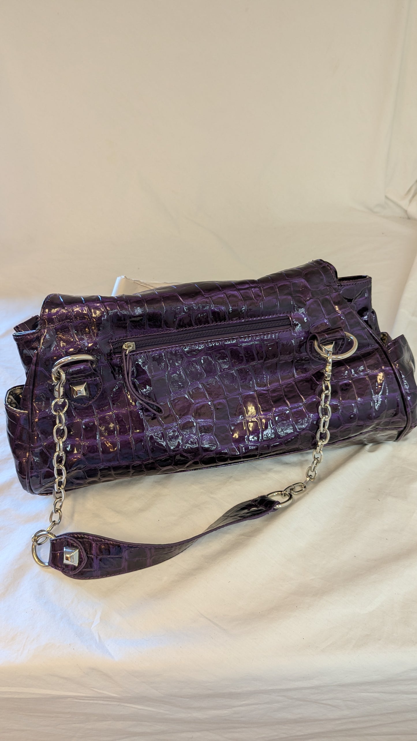 Chenson Purple Croc-Embossed Patent Leather Handbag