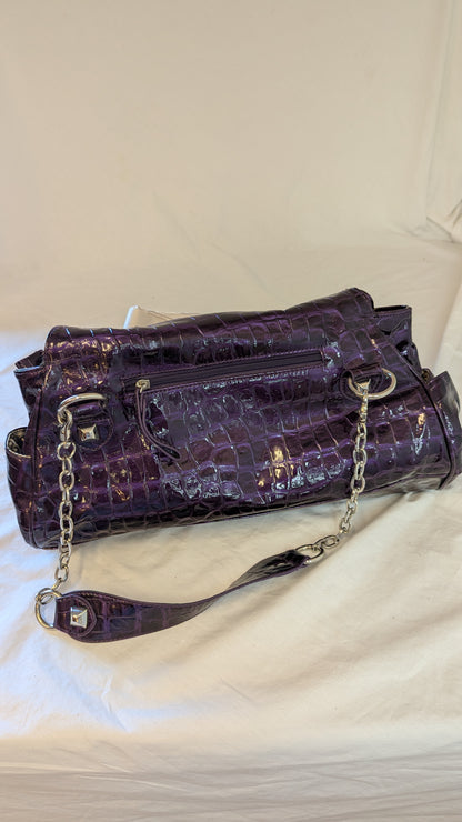 Chenson Purple Croc-Embossed Patent Leather Handbag