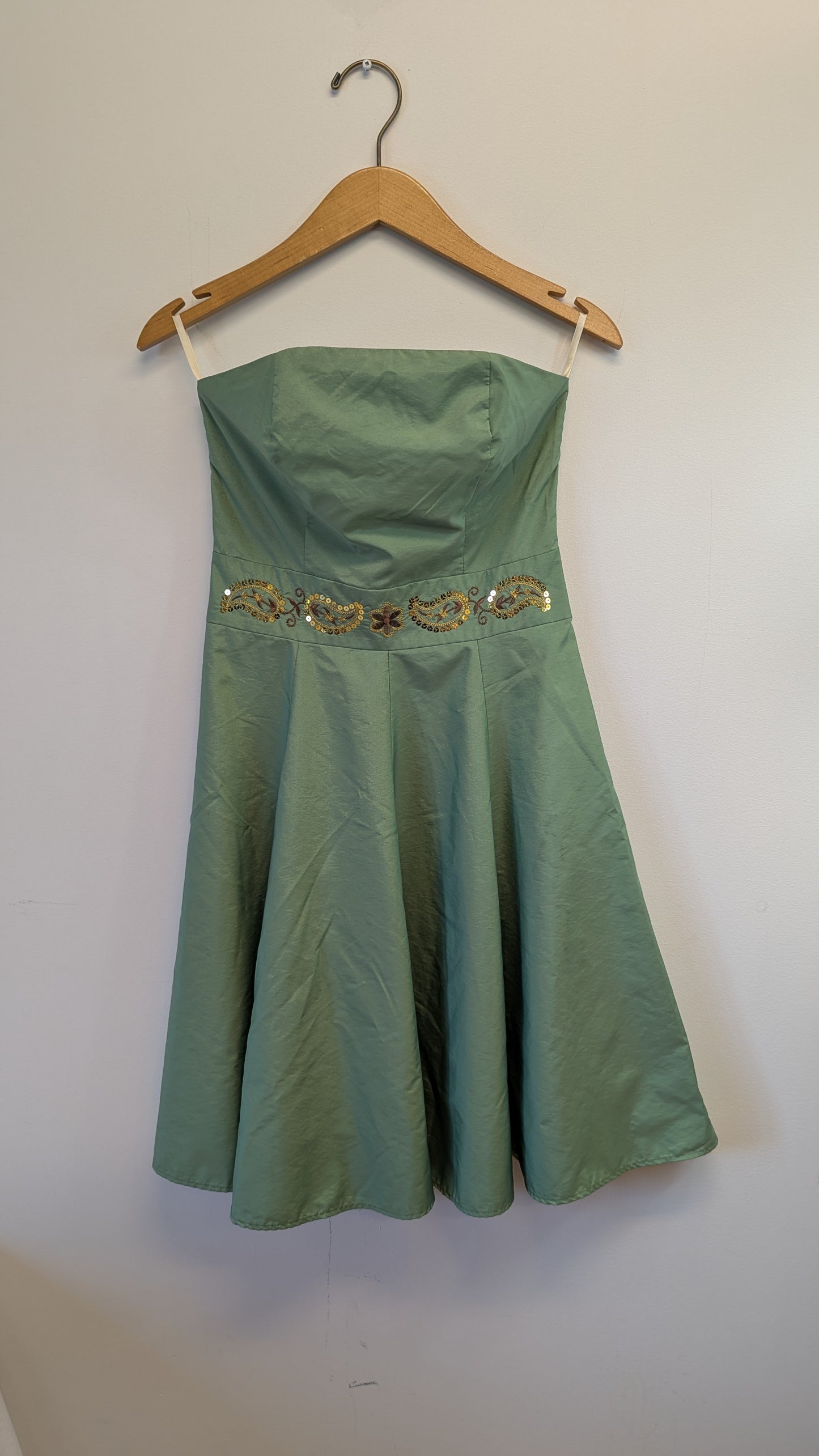 Lush Strapless Sage Green Dress w Sequin Waist Size S