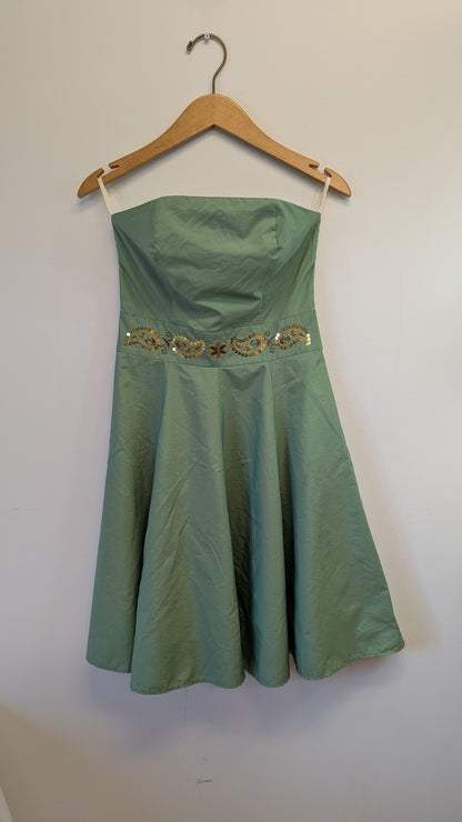 Lush Strapless Sage Green Dress w Sequin Waist Size S