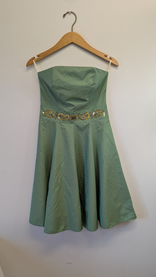 Lush Strapless Sage Green Dress w Sequin Waist Size S