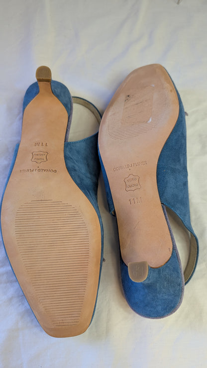 Donald J Pliner Blue Suede Slingback Kitten Heels
