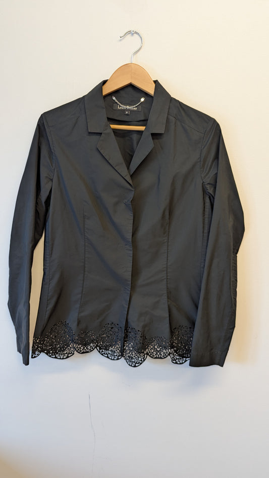 Lila Baday Black Blouse Size 10 Scalloped Hem