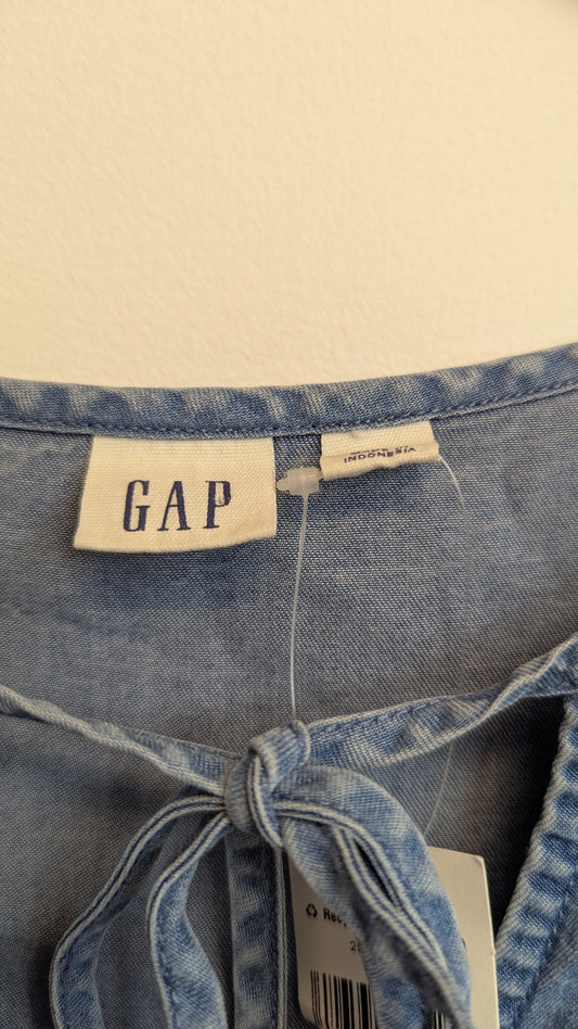 GAP Denim Ruffle Tie-Neck Top