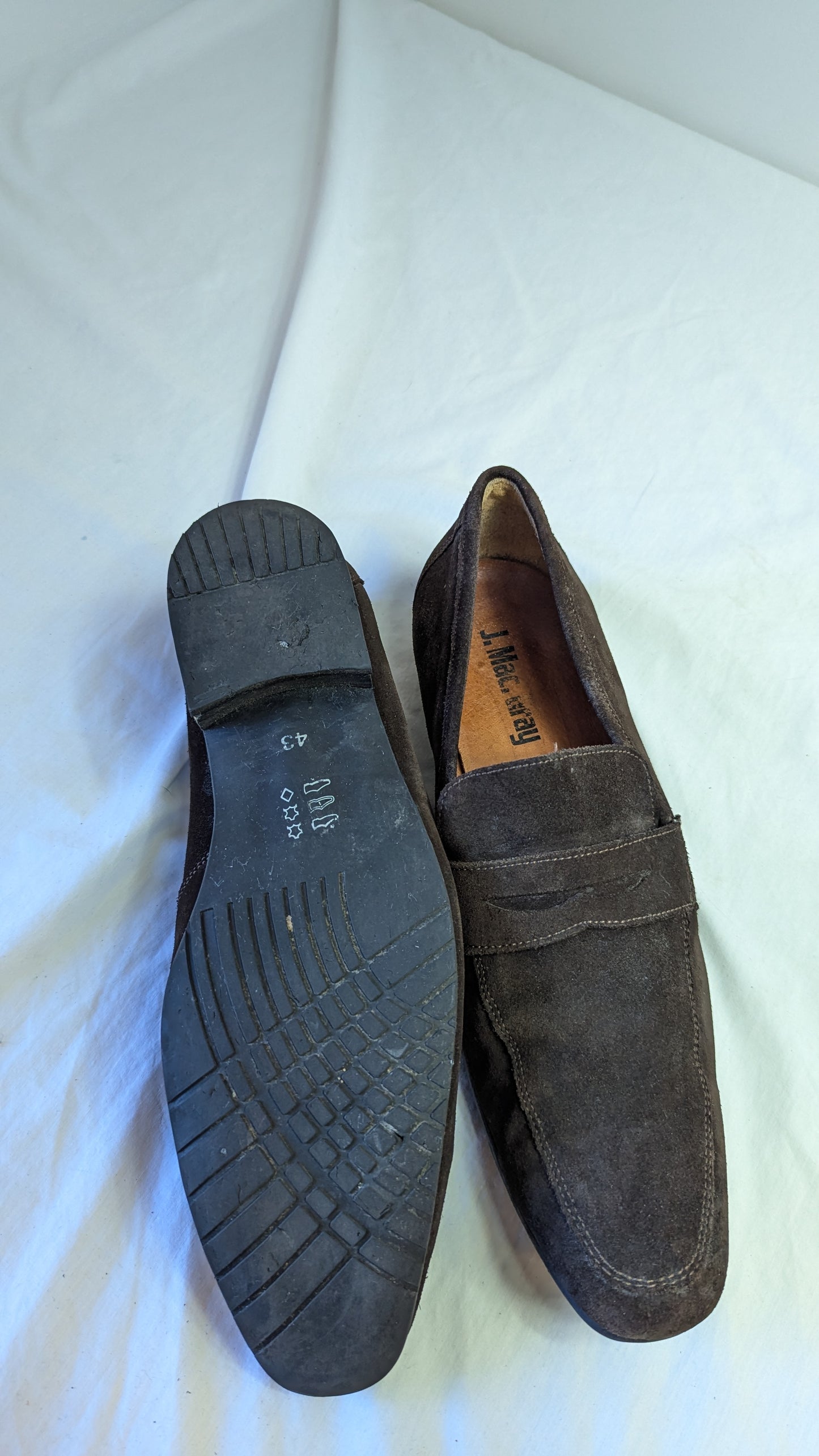 J. Mac. Gray Brown Suede Loafers Size 43