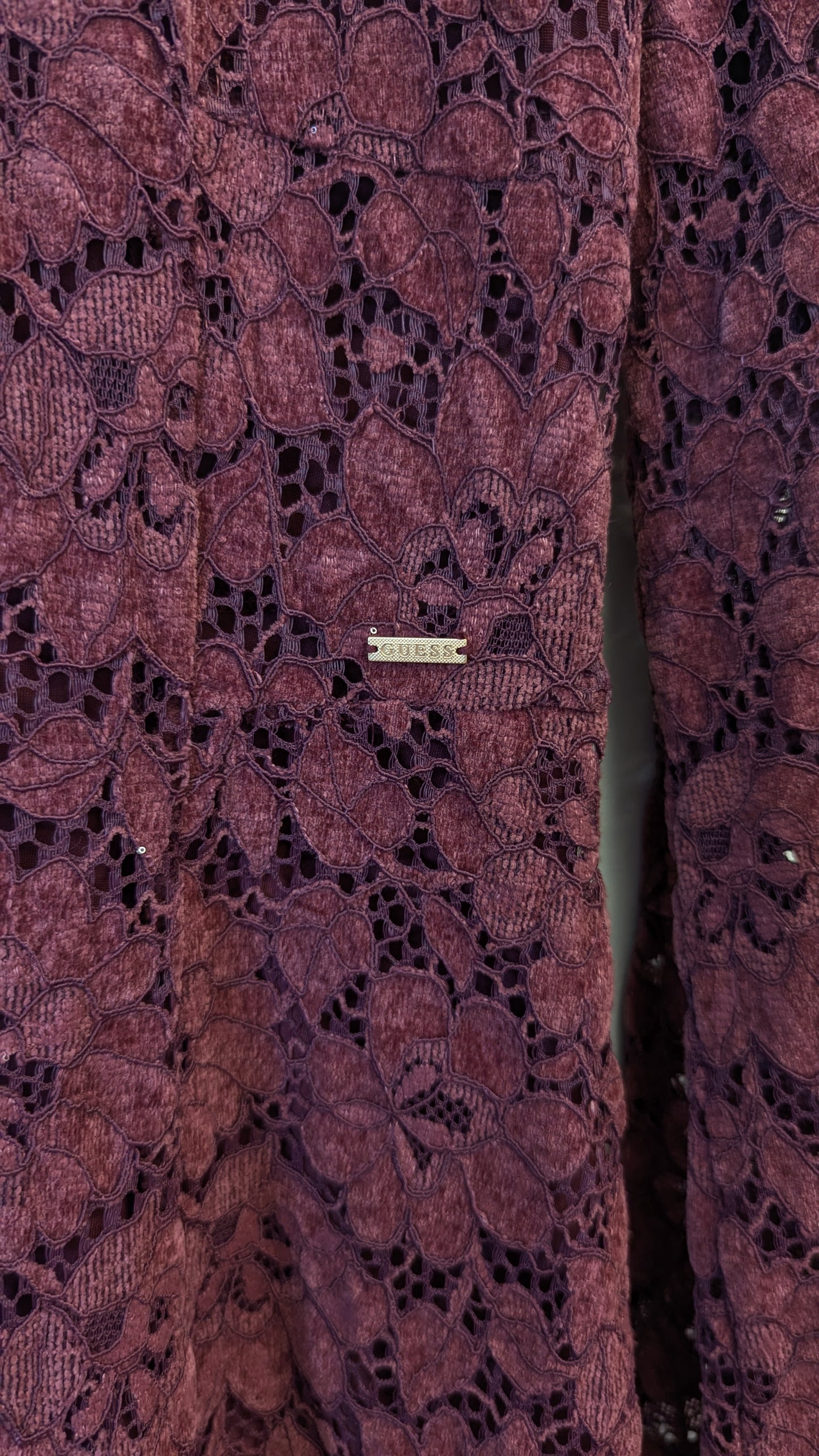Guess Burgundy Lace Long Sleeve Mini Dress