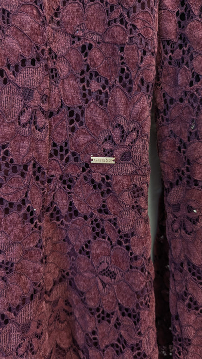 Guess Burgundy Lace Long Sleeve Mini Dress
