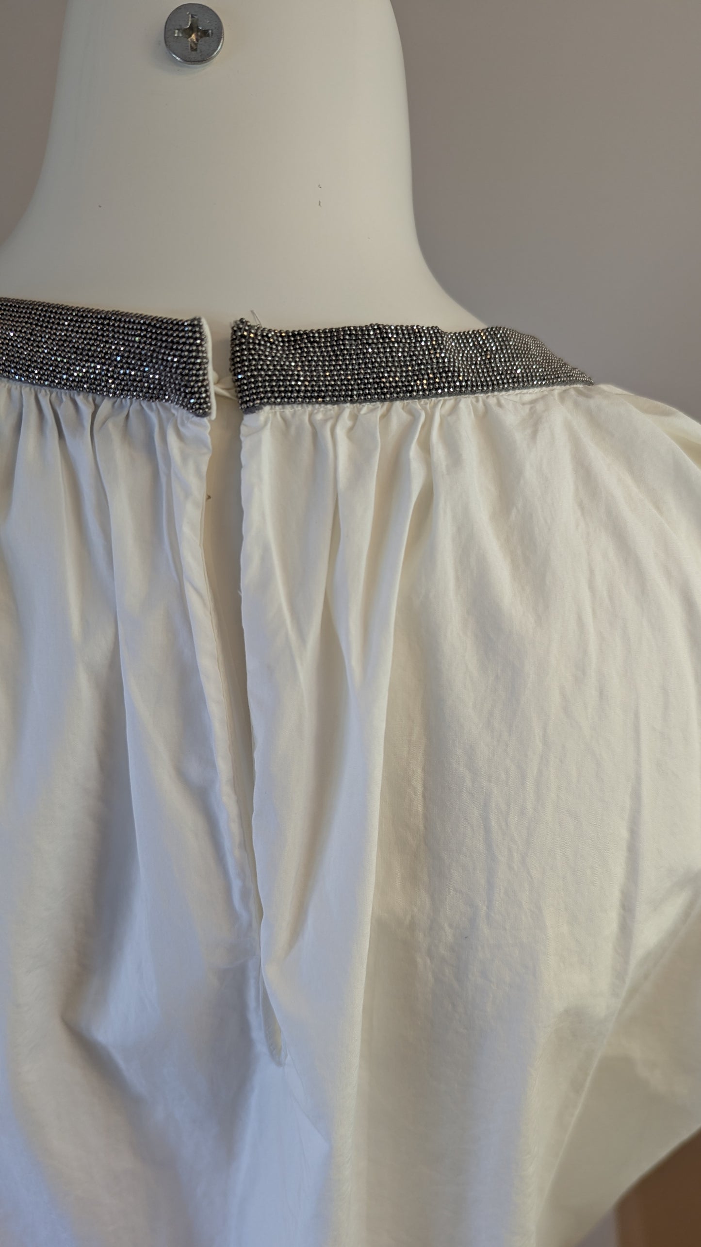 Brunello Cucinelli white beaded neckline blouse