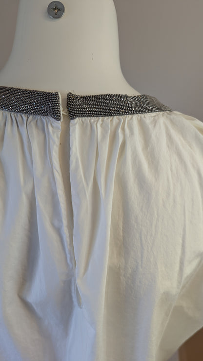 Brunello Cucinelli white beaded neckline blouse