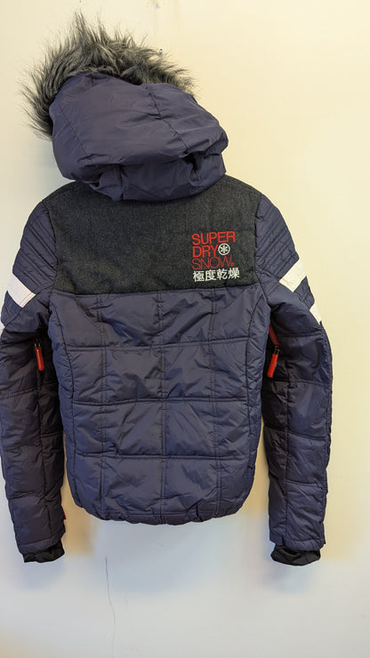 Superdry Snow Pro Navy Puffer Ski Jacket Faux Fur Hood