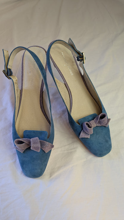 Donald J Pliner Blue Suede Slingback Kitten Heels