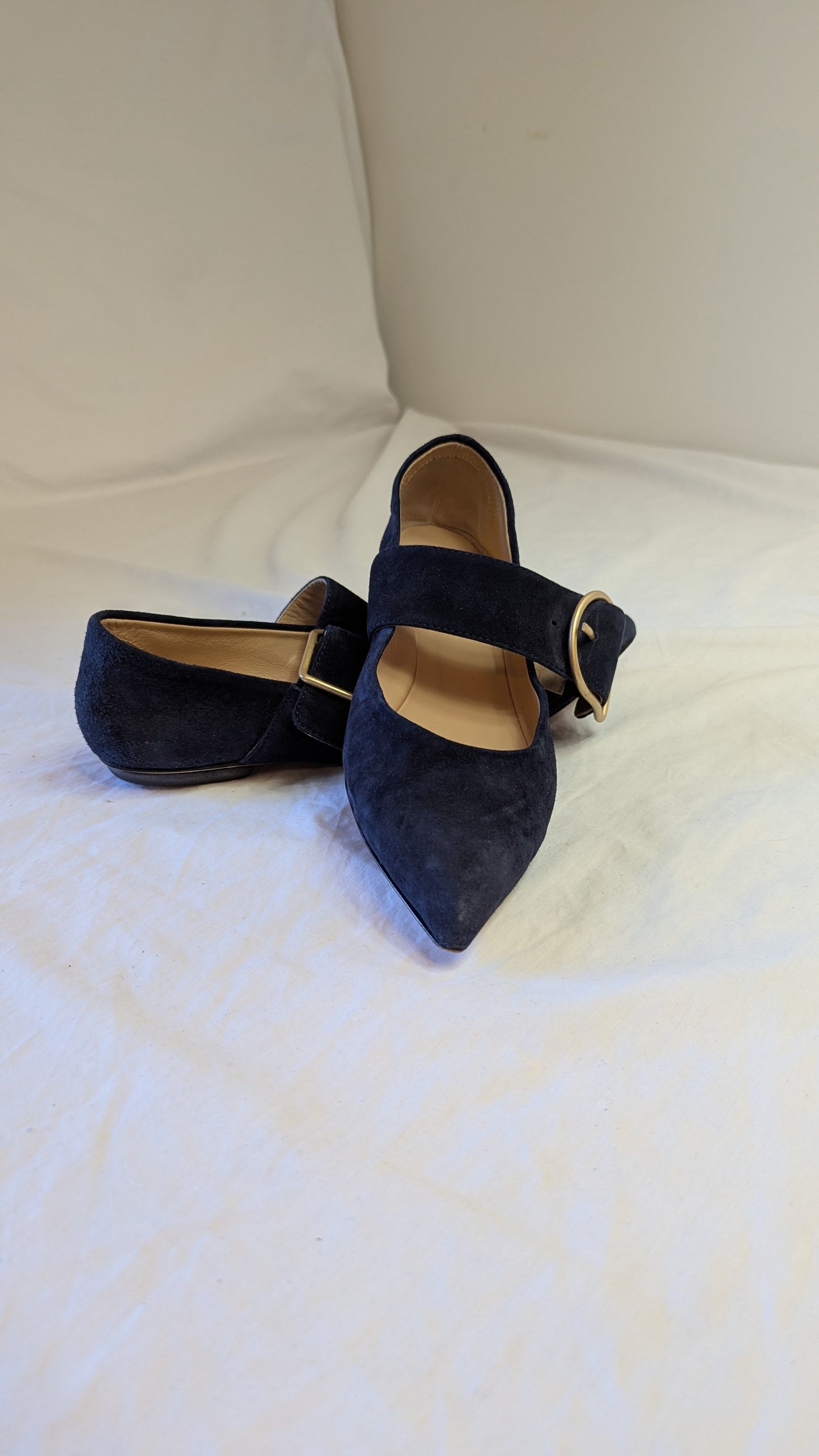 Liviana Conti Navy Blue Suede Mary Jane Flats Buckle, Size 7