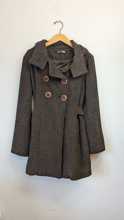 Lost & Found Brown Tweed Hooded Pea Coat Size L