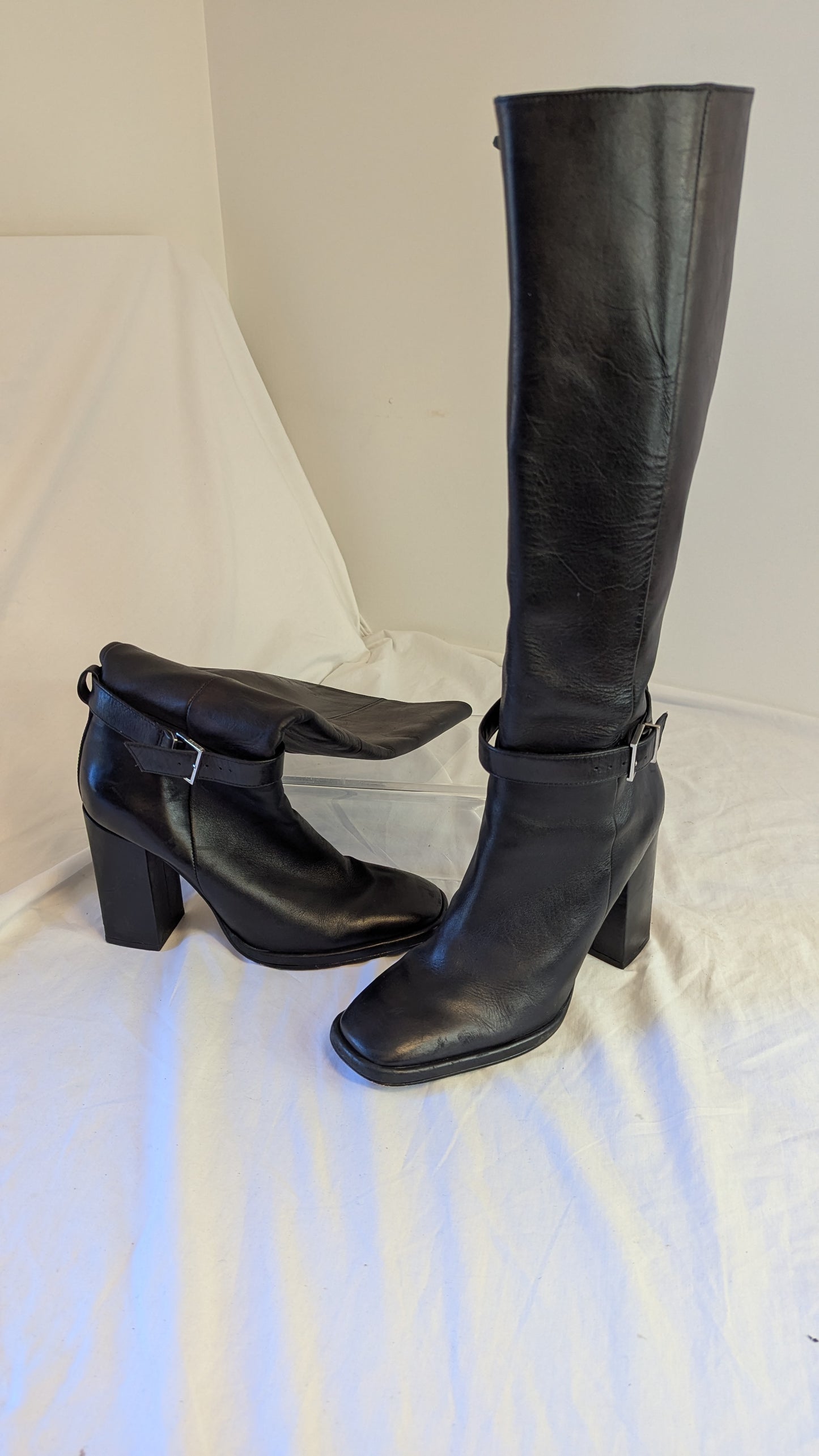 Schutz Black Leather Tall Boots Size 9B USA