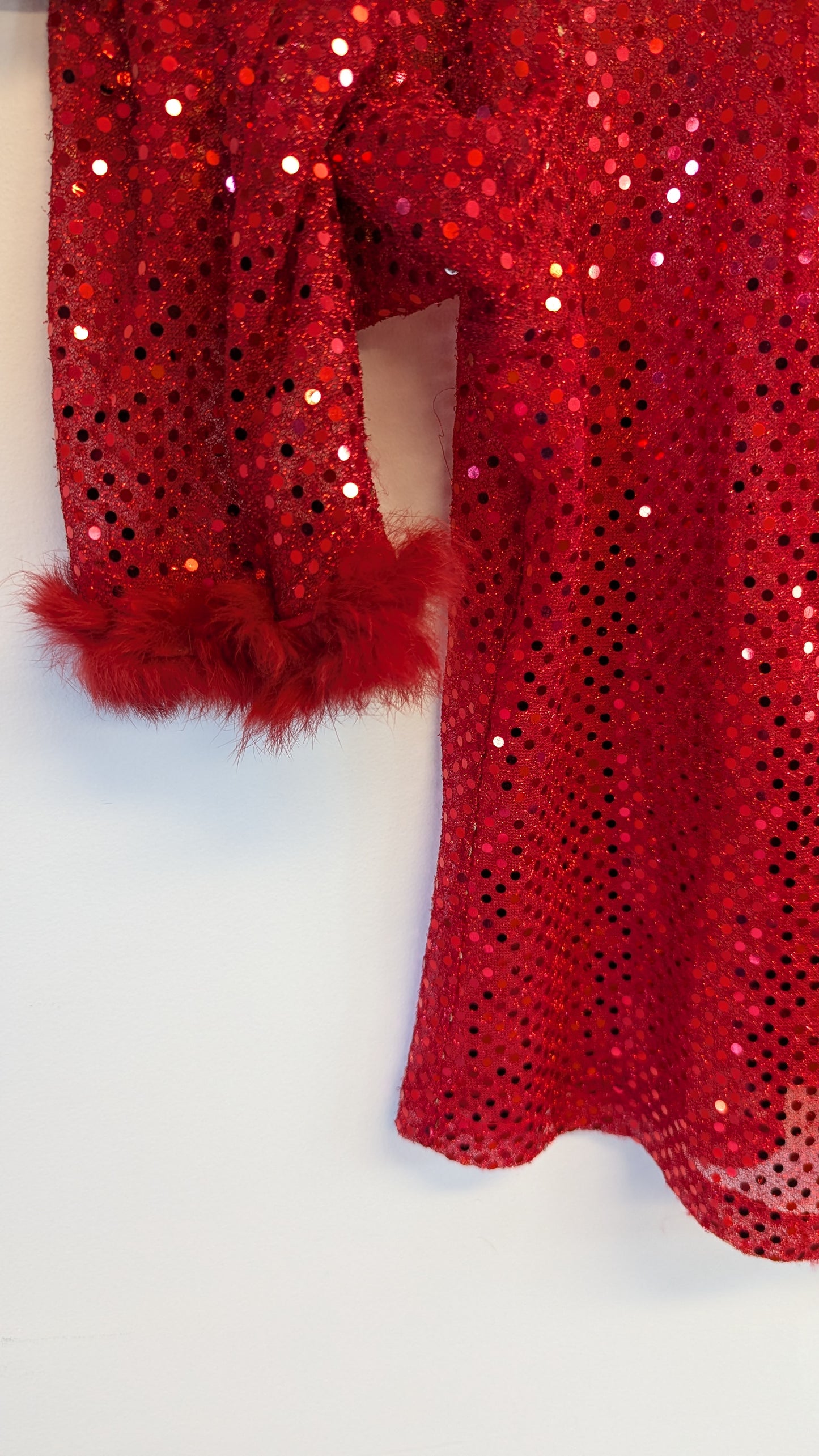 Vintage Red Sequin Faux Fur Trim Cardigan
