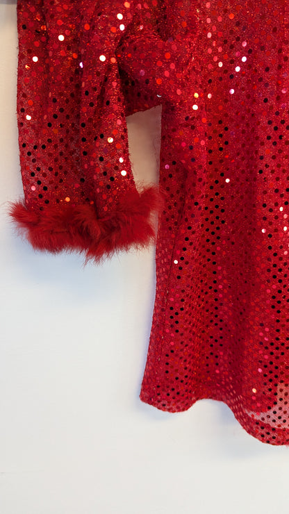 Vintage Red Sequin Faux Fur Trim Cardigan
