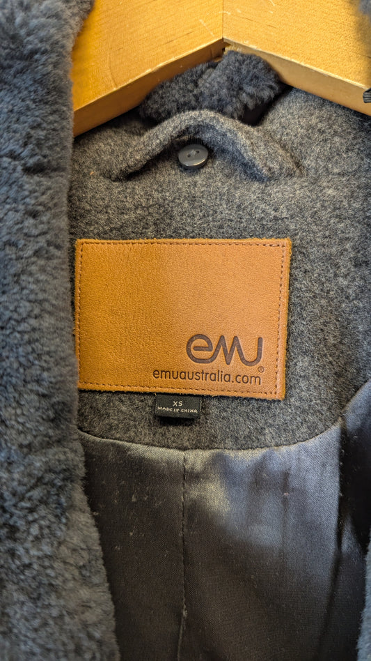 Emu Australia Grey Faux Fur Collar Zipper Winter Coat XS