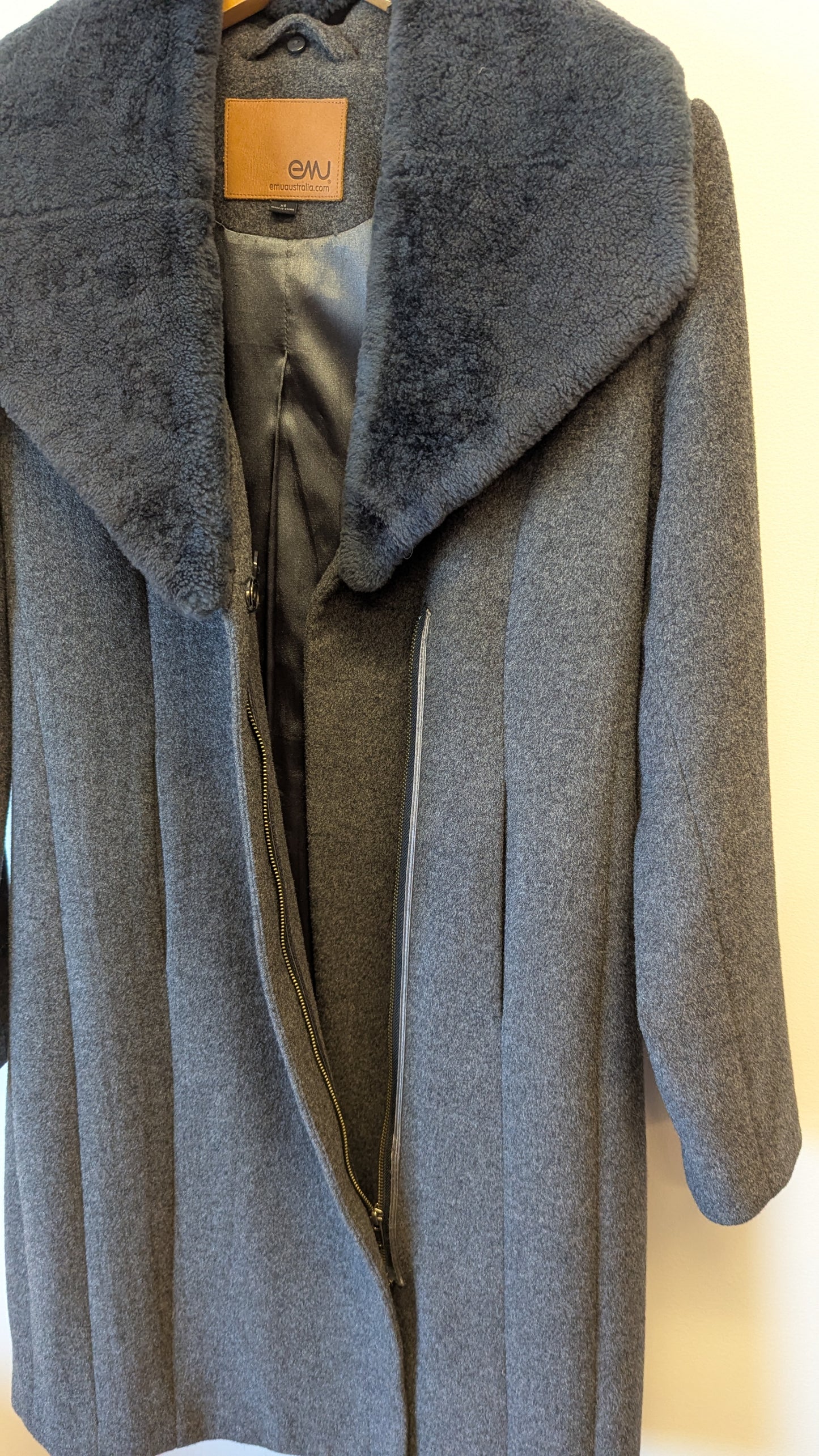 Emu Australia Grey Faux Fur Collar Zipper Winter Coat XS