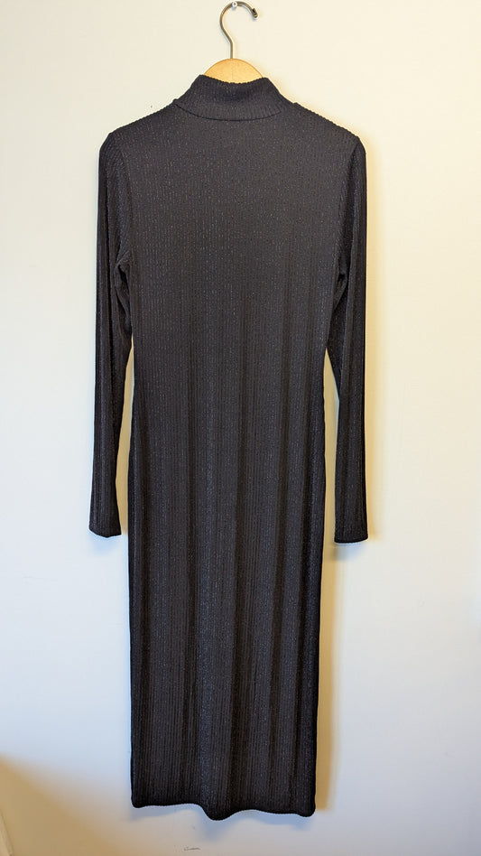 BCBGMAXAZRIA Black Sparkly Ribbed Mock Neck Long Sleeve Dress M