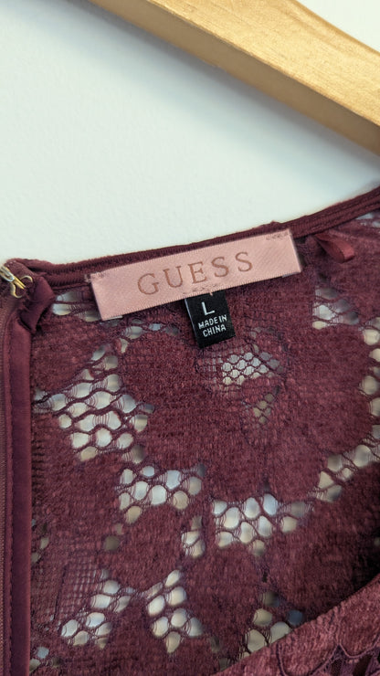 Guess Burgundy Lace Long Sleeve Mini Dress