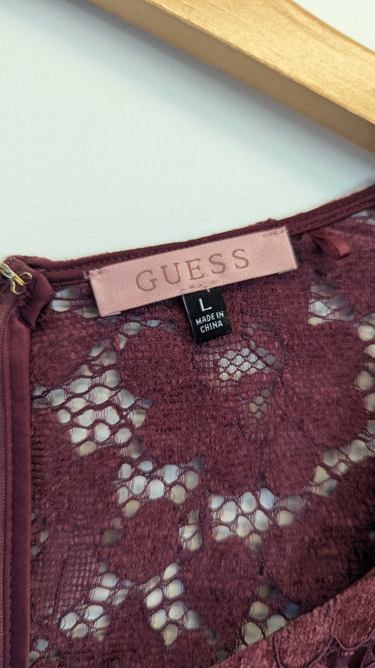Guess Burgundy Lace Long Sleeve Mini Dress