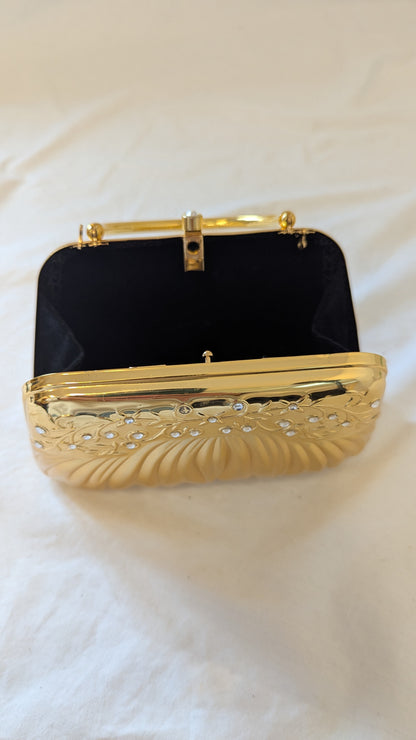Gold Floral Rhinestone Evening Clutch Bag