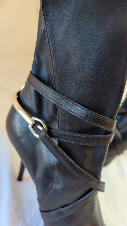 Michael Kors Black Leather Ankle Boots Stiletto Heels, Size 7 1/2