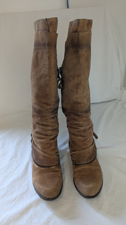 Brown Suede Tall Slouch Boots