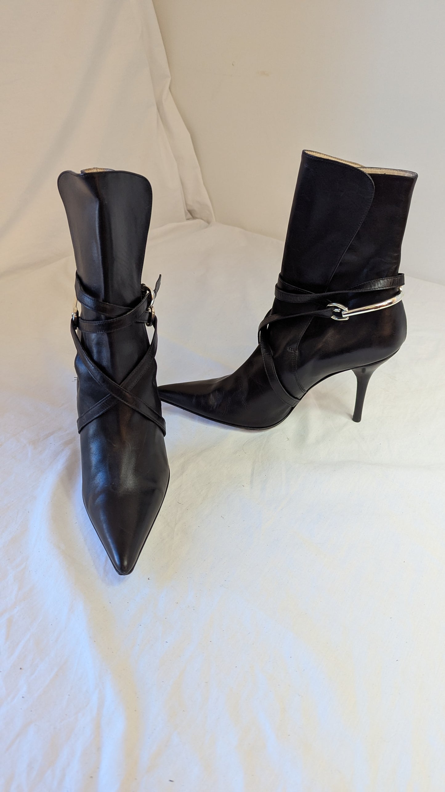 Michael Kors Black Leather Ankle Boots Stiletto Heels, Size 7 1/2