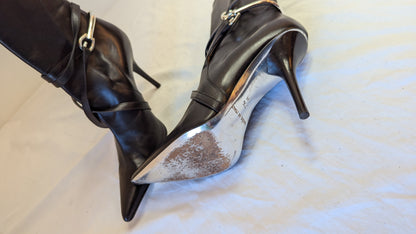 Michael Kors Black Leather Ankle Boots Stiletto Heels, Size 7 1/2
