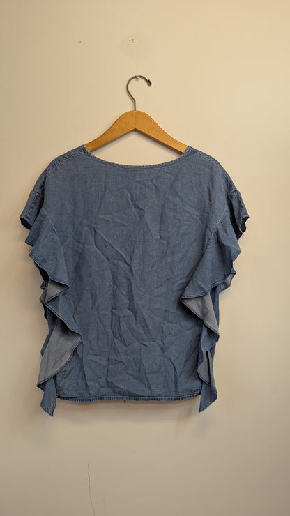 GAP Denim Ruffle Tie-Neck Top