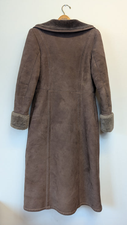 Brown Shearling Double-Breasted Long Coat Size M