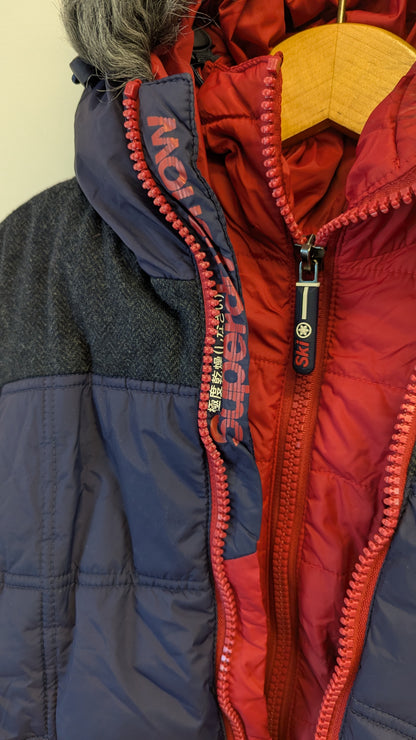 Superdry Snow Pro Navy Puffer Ski Jacket Faux Fur Hood