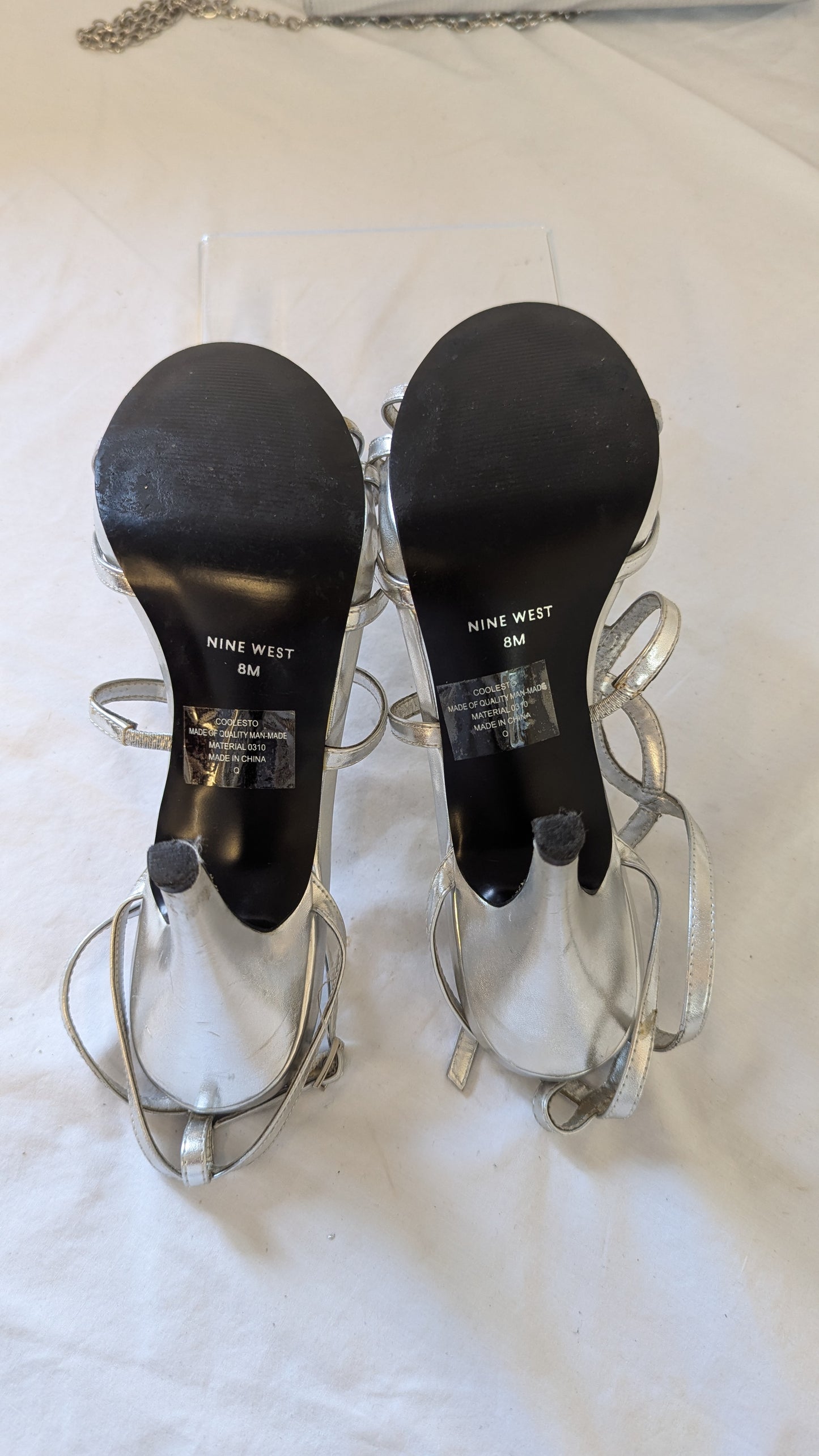 Nine West Silver Strappy Heels and Matching Clutch Set