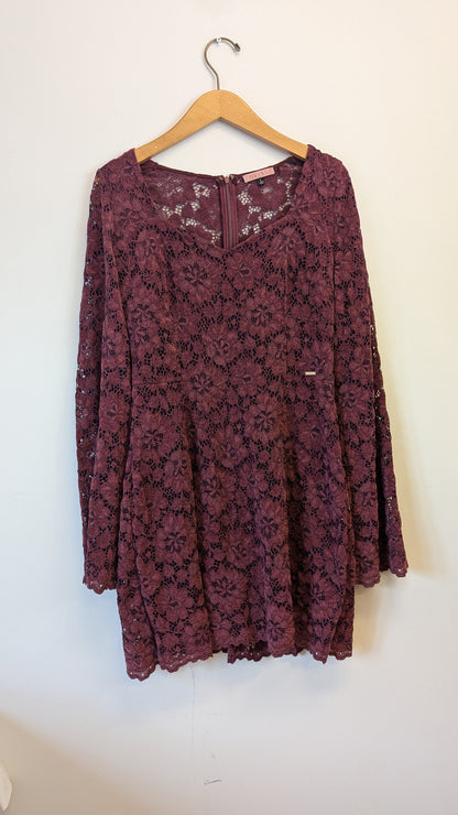 Guess Burgundy Lace Long Sleeve Mini Dress