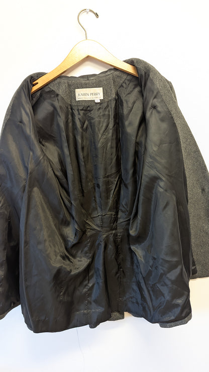 Karen Perry Herringbone Blazer with Leather Collar Sz 10