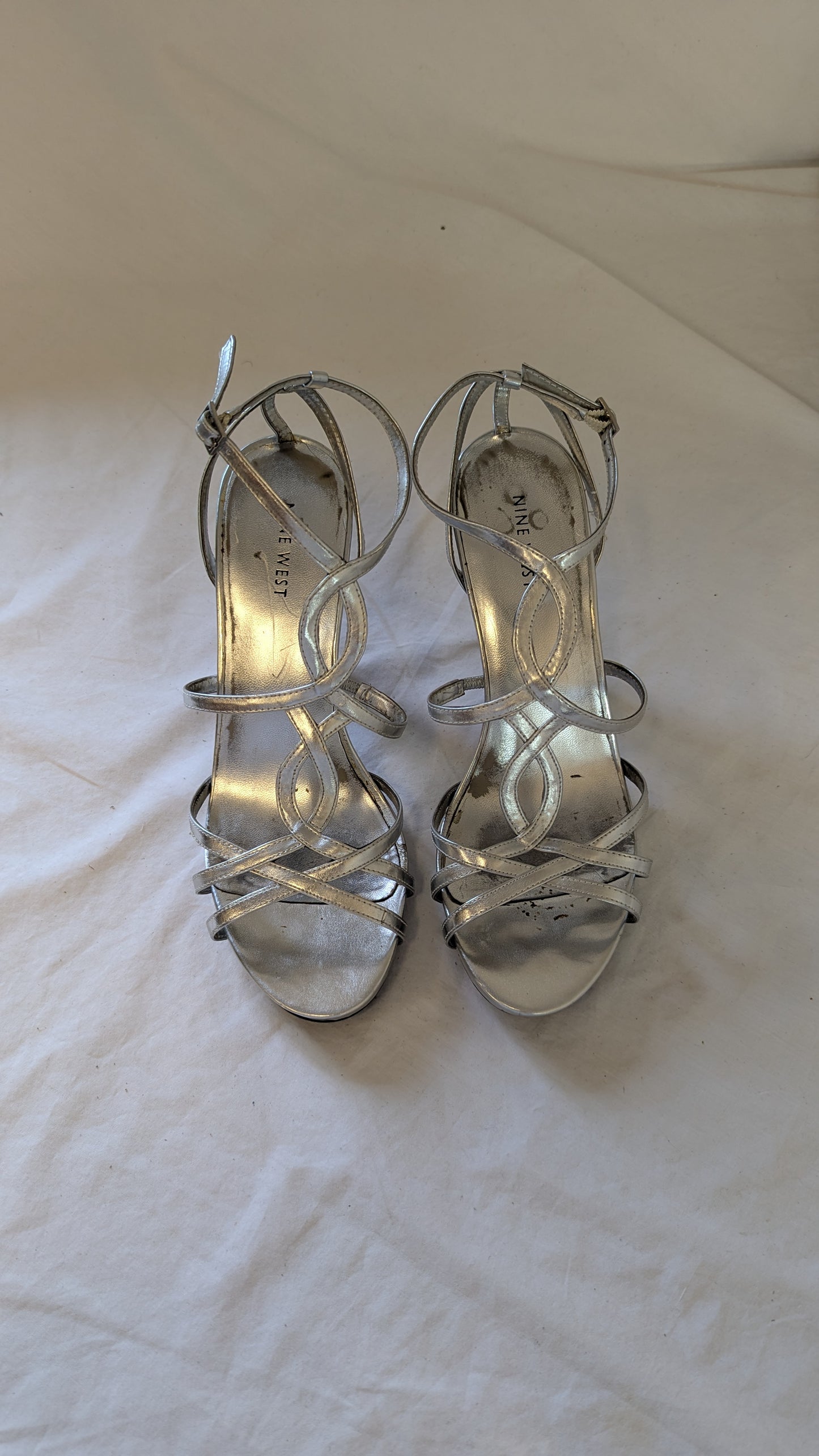 Nine West Silver Strappy Heels and Matching Clutch Set