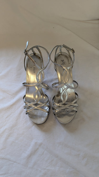 Nine West Silver Strappy Heels and Matching Clutch Set