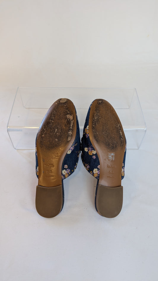 Coach Floral Denim Studded Mules Size 5.5