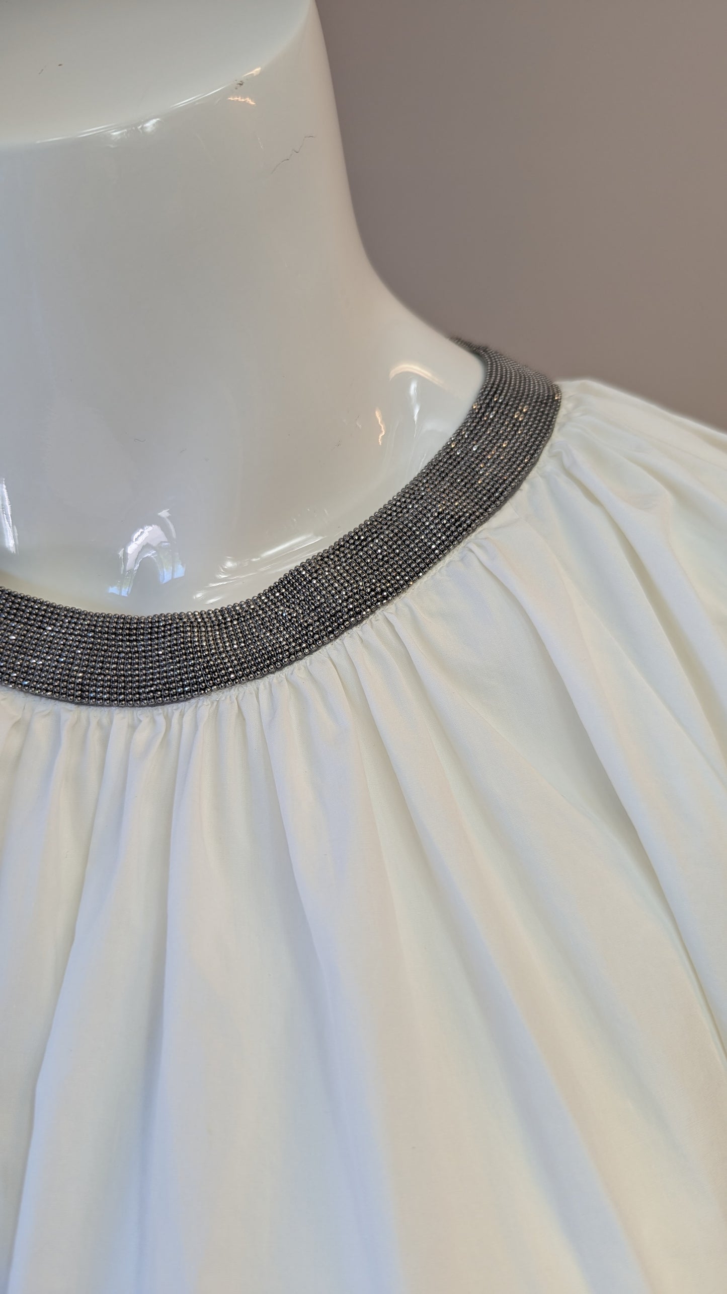 Brunello Cucinelli white beaded neckline blouse