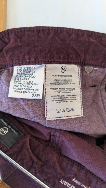 AG Adriano Goldschmied The Farrah Skinny Corduroy Pants Size 28R