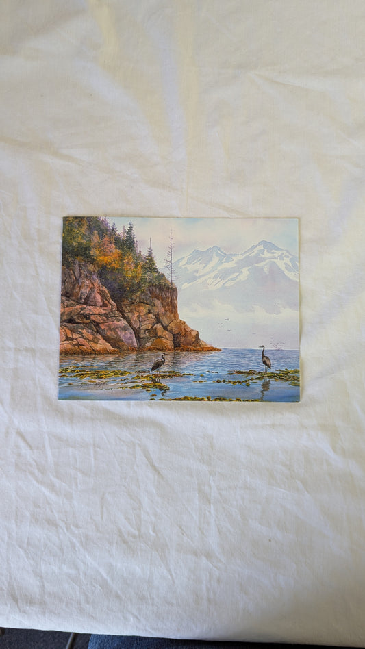 Gordon Henschel Gone Fishin' Heron Coastal Mountain Art Print Post card