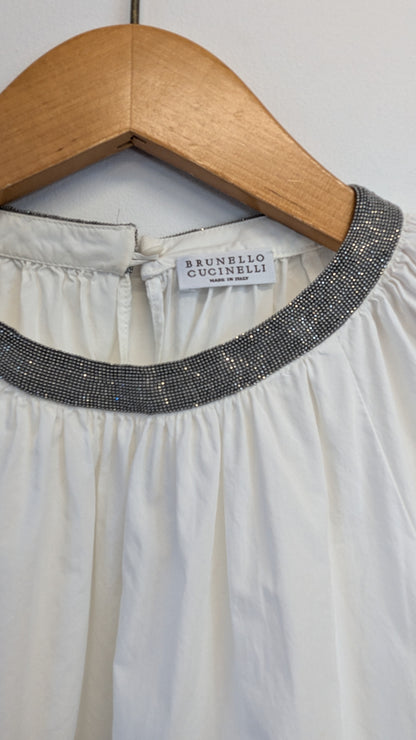 Brunello Cucinelli white beaded neckline blouse