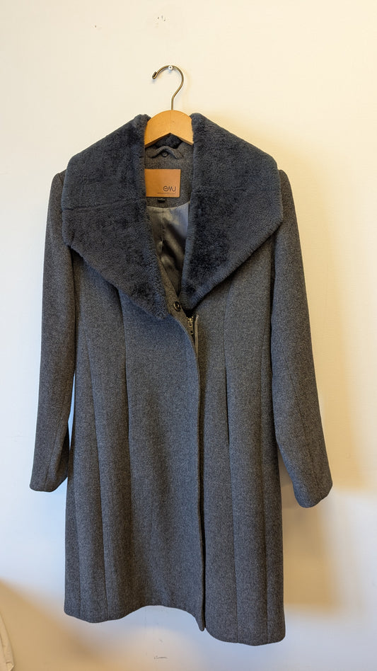 Emu Australia Grey Faux Fur Collar Zipper Winter Coat XS