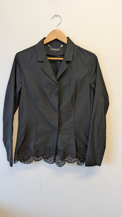 Lila Baday Black Blouse Size 10 Scalloped Hem