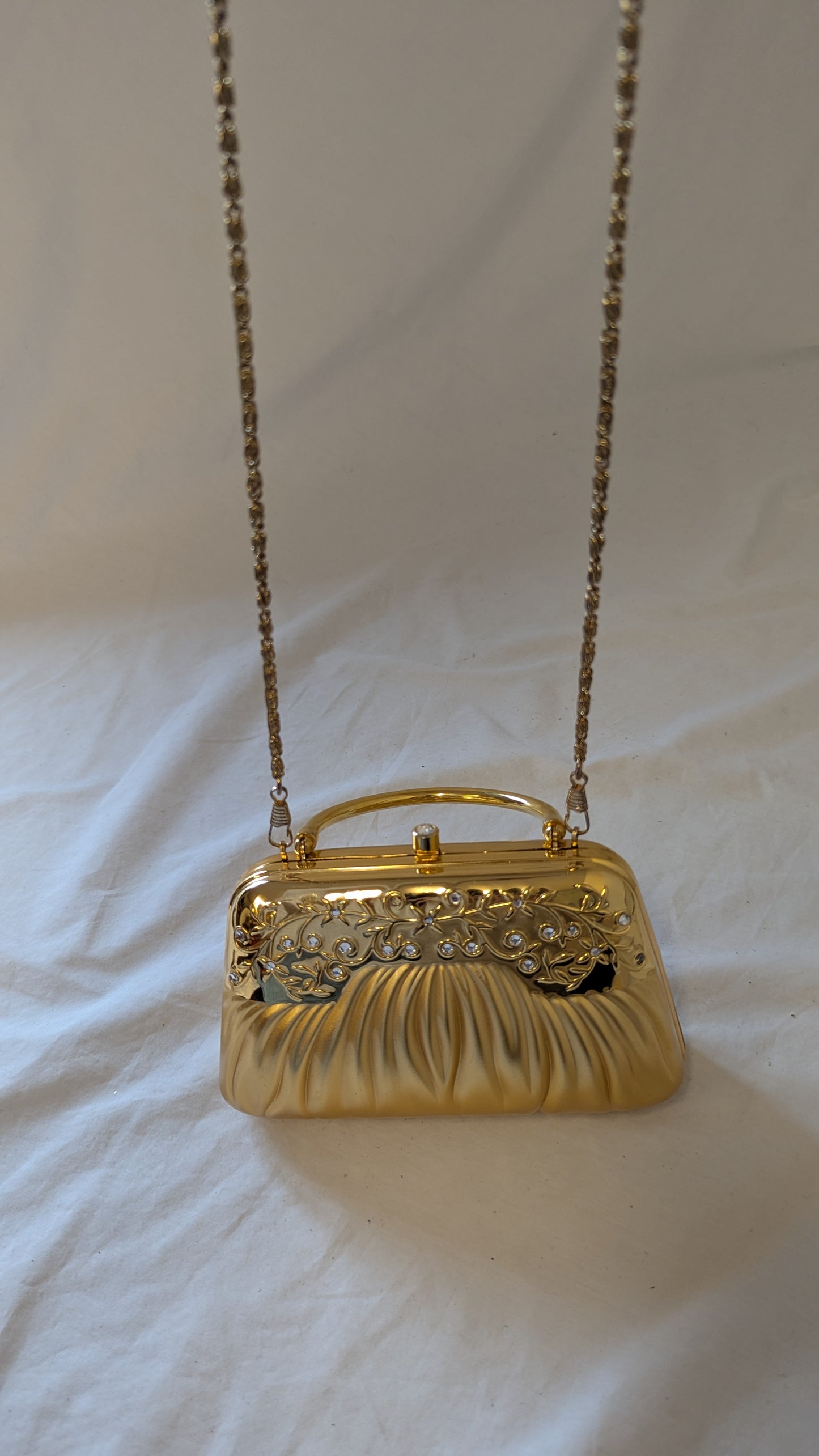 Gold Floral Rhinestone Evening Clutch Bag