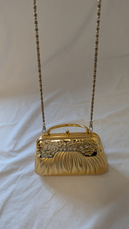Gold Floral Rhinestone Evening Clutch Bag